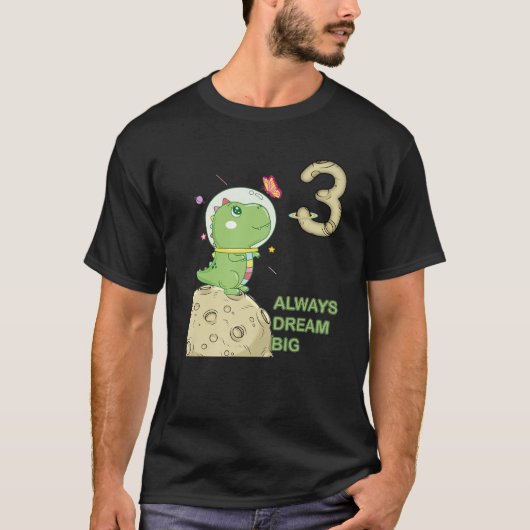 3Rd Birthday, Three Years Old, Astronaut T Rex Din Tシャツ (正面)