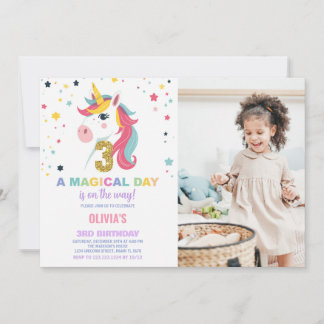3rd Birthday Unicorn誕生日招待状w photo 招待状