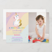 3rd Birthday Unicorn誕生日招待状w photo 招待状 (正面/裏面)