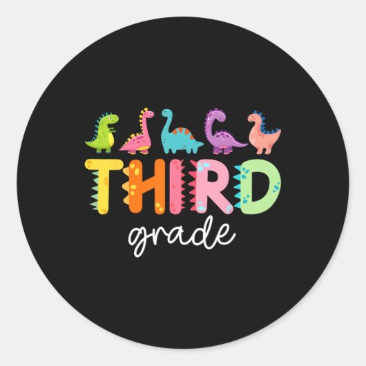 3rd Grade Dinosaur Ck To School First Day Of Schoo ラウンドシール (正面)