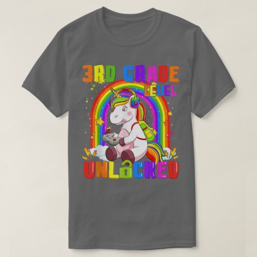 3rd Grade Level Unlocked Rainbow Unicorn Back To S Tシャツ (デザイン正面)