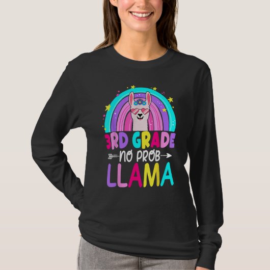 3rd Grade No Prob Llama Rainbow Back To School Tea Tシャツ (正面)