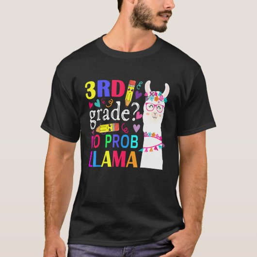 3rd Grade No Prob Llama Teacher Student Kids Back  Tシャツ (正面)