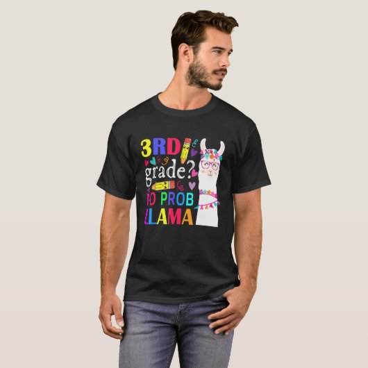 3rd Grade No Prob Llama Teacher Student Kids Back  Tシャツ (正面フル)