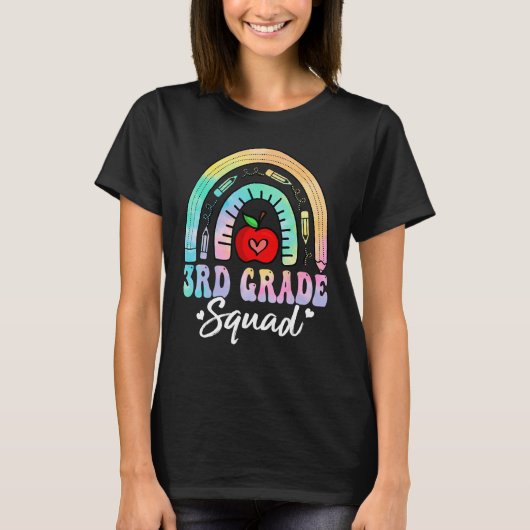 3rd Grade Squad Back To School Rainbow Teacher Gir Tシャツ (正面)