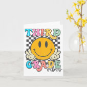 3rd Grade Vibes Retro Smile Face Teacher Kids Back カード (黄色い花)