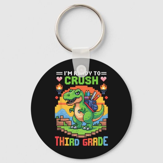 3rd I'm Ready To Crush Third Grade Dinosaur Gamer  キーホルダー (正面)