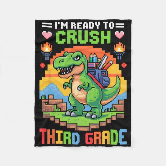 3rd I'm Ready To Crush Third Grade Dinosaur Gamer  フリースブランケット (正面)