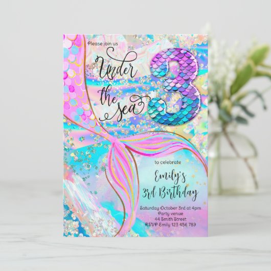 3rd Mermaid Birthday Under the Sea Invitation 招待状 (スタンド正面)