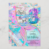 3rd Mermaid Birthday Under the Sea Invitation 招待状 (正面/裏面)