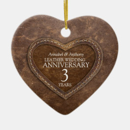 3rd Wedding Anniversary Leather heart ornament セラミックオーナメント