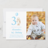 3th Birthday Bunny Rabbit & Balloon Photo 招待状 (正面)