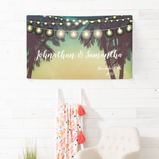 3'x5'バナービーチサンセッパーソナライズされたトパームツリー 横断幕 (インサイチュ)