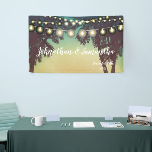 3'x5'バナービーチサンセッパーソナライズされたトパームツリー 横断幕 (トレードショー)