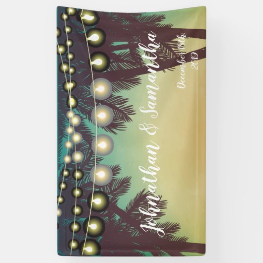 3'x5'バナービーチサンセッパーソナライズされたトパームツリー 横断幕 (縦)