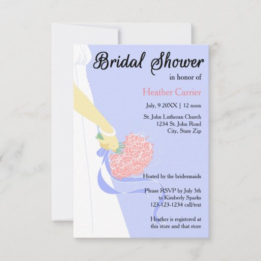 3x5垂直ドレス&ブーケ-ブライダルシャワー招待状 招待状 (正面)