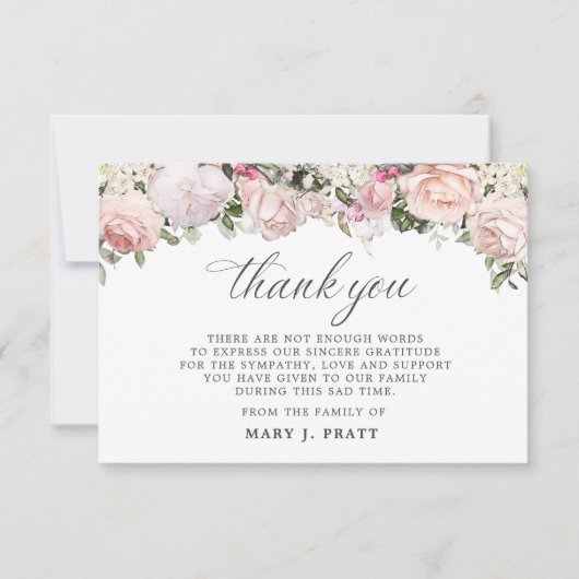 3x5悔やみや弔慰ピンクローズありがとうフォトカード サンキューカード (正面)