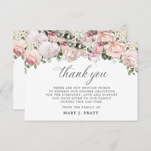 3x5悔やみや弔慰ピンクローズありがとうフォトカード サンキューカード (正面/裏面)
