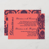 3x5方向カードネイビーブルーコーラルダマスクレース エンクロージャーカード (正面/裏面)