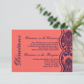 3x5方向カードネイビーブルーコーラルダマスクレース エンクロージャーカード (スタンド正面)