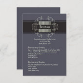 3x5方向カードブラックタイ関係グレーエレガント エンクロージャーカード (正面/裏面)