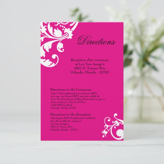 3x5方向カードホットピンクホワイトフローラ塗り木 エンクロージャーカード (スタンド正面)