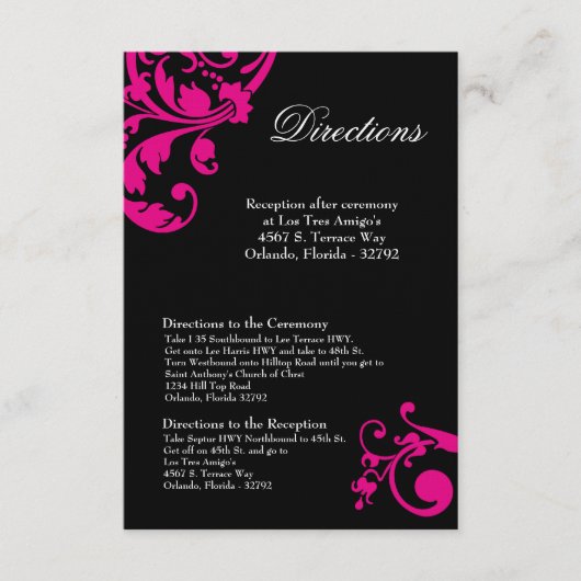 3x5方向カードホワイトホットピンクフローラフィリーグリー エンクロージャーカード (正面)