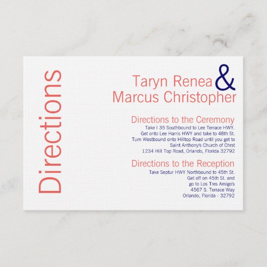 3x5方向カード珊瑚の濃紺の名前シェブロン エンクロージャーカード (正面)