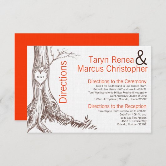 3x5方向カード秋ツリーイニシャル彫刻 エンクロージャーカード (正面/裏面)