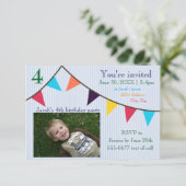 3x5男の子誕生日招待状ブルーバナストライプのー 招待状 (スタンド正面)