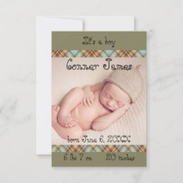 3x5男の赤ちゃん・プレ生まれたばかりのイドの発表シンプル 案内状