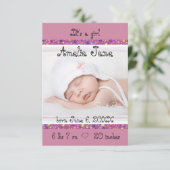 3x5 パープルの新生児女の子のお知らせ 案内状 (スタンド正面)