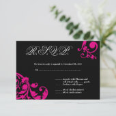 3x5 R.S.V.P.の応答カードショッキングピンクの花柄の群葉 出欠カード (スタンド正面)