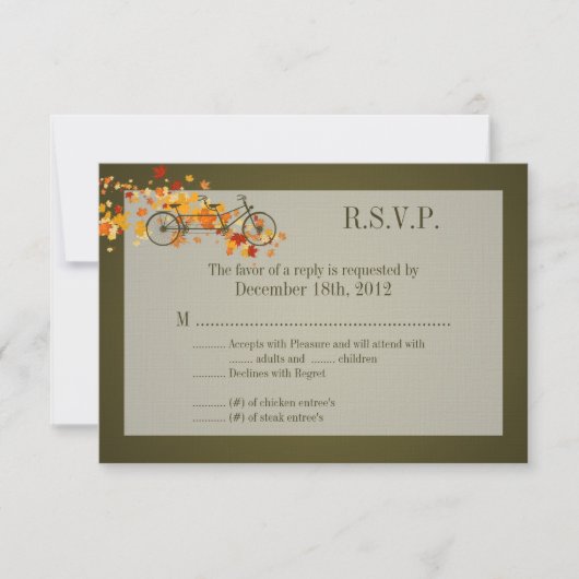 3x5 R.S.V.P.の応答カードブラウンの二重バイク 出欠カード (正面)
