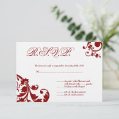 3x5 R.S.V.P.の応答カード深紅の花柄の群葉 出欠カード (スタンド正面)