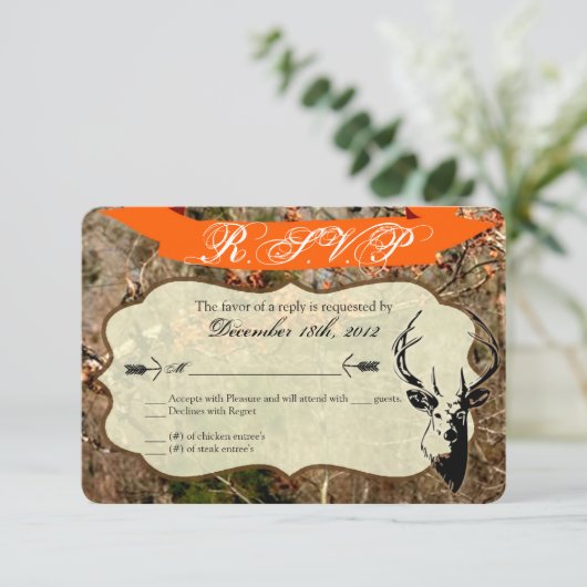 3x5 R.S.V.P.の応答カード狩りのシカの木びき台の頭部カム 出欠カード (スタンド正面)