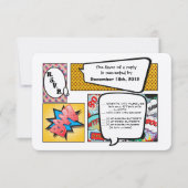 3x5 R.S.V.P.の応答カード続きこま漫画の本のポップアート 出欠カード (正面)