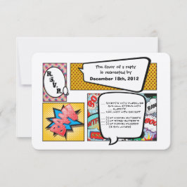 3x5 R.S.V.P.の応答カード続きこま漫画の本のポップアート 出欠カード