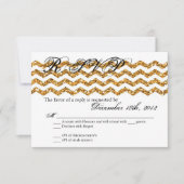 3x5 R.S.V.P.の応答カード金ゴールドのグリッターのシェブロンのストリップ 出欠カード (正面)
