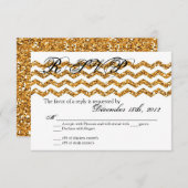 3x5 R.S.V.P.の応答カード金ゴールドのグリッターのシェブロンのストリップ 出欠カード (正面/裏面)