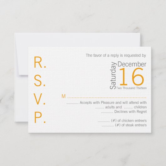 3x5 R.S.V.P.の応答カード黄色灰色の一流のシェブロン 出欠カード (正面)