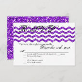 3x5 R.S.V.P.の応答カードPurpのグリッターのシェブロンのストリップ 出欠カード (正面/裏面)