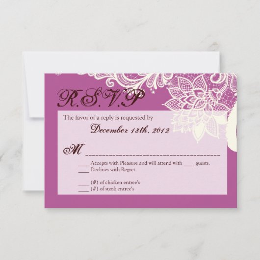 3x5 R.S.V.P.カードヴィンテージレースビクトリアンOrcchid 出欠カード (正面)