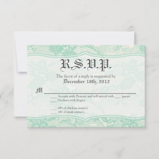 3x5 R.S.V.P.リプライカードカントリーミントレースプリント 出欠カード (正面)