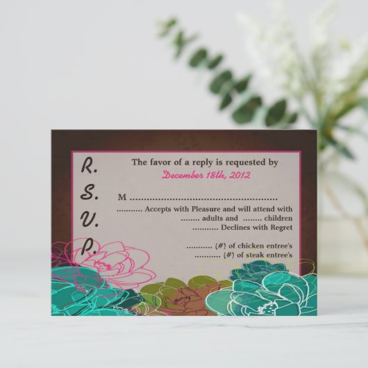 3x5 R.S.V.P.リプライカードネオン春フローラ花 出欠カード (スタンド正面)