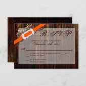3x5 R.S.V.P.リプライカードバーンドウッドダイヤモンドリボン 出欠カード (正面/裏面)