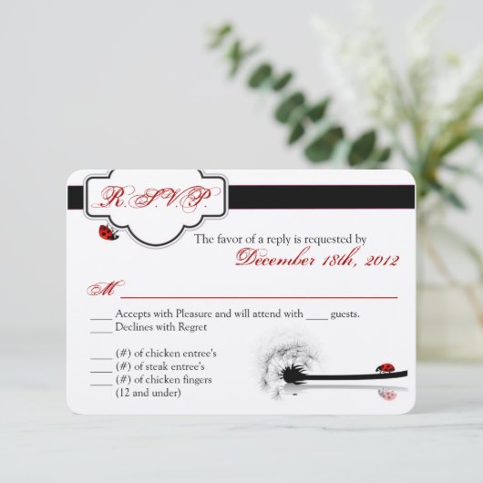 3x5 R.S.V.P.リプライカードレディーバグDandilion花 出欠カード (スタンド正面)