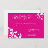3x5 R.S.V.P.リプライ・カードのホットピンクのフローラの葉 出欠カード (正面/裏面)