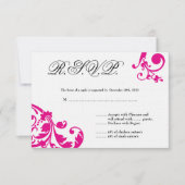3x5 R.S.V.P.リプライ・カードのホットピンクのフローラの葉 出欠カード (正面)