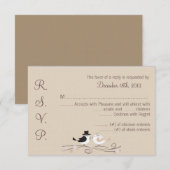 3x5 R.S.V.P.リプライ・カードの鳥結婚新郎新婦 出欠カード (正面/裏面)